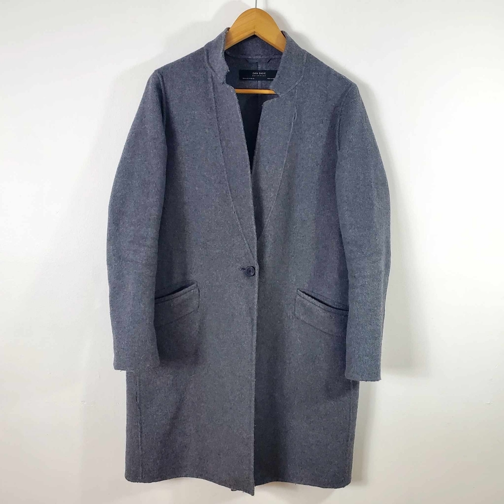 Zara Women Size M Gray Wool Blend Handmade Mid Coat Casual Smart
